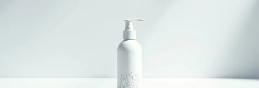 Close-up of hands holding a minimalist white pump bottle against a clean bright background with soft natural light